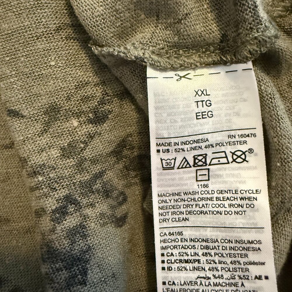 Old Navy Linen Blend Green w Palm Leaf Pattern VNeck Short Sleeve‎ Shirt Wm XXL - Picture 4 of 5